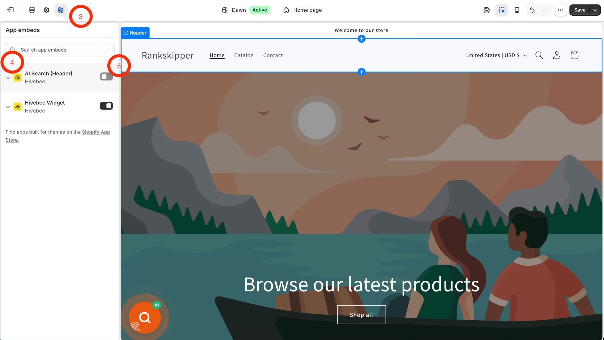 AI Search Header Active toggle